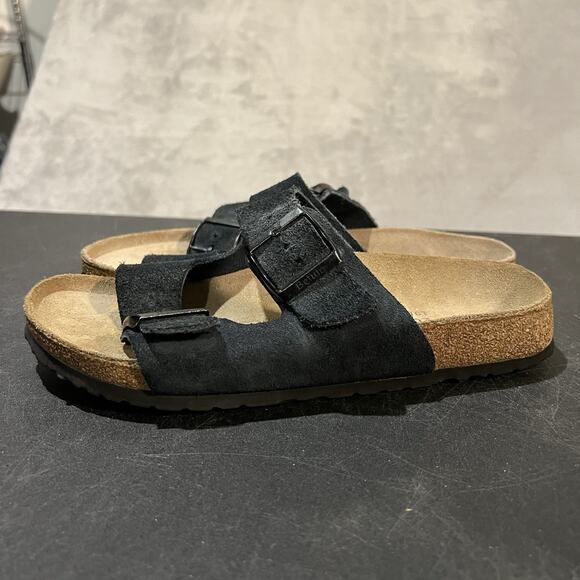 Betula Birkenstock Arizona Mens 7 Narrow Black Suede Leather Strap Sandals main image 5